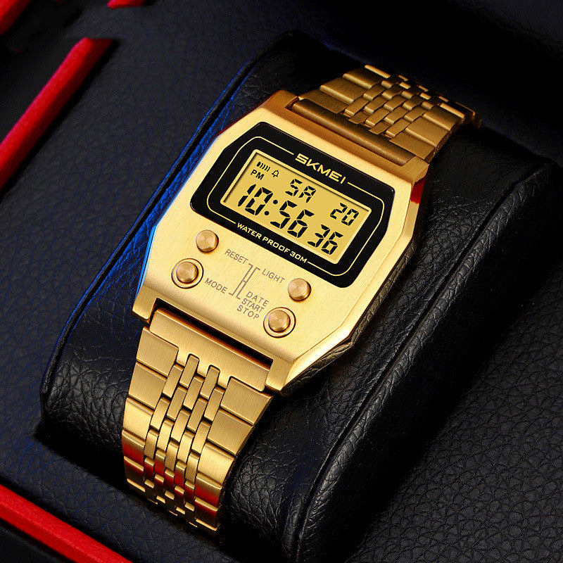 Rétro Digital Minimalist Trendy Waterproof Mens Watch Montre numérique multifonction pour hommes