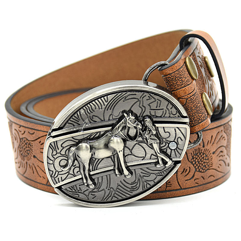 Personnalité Étudiant Trendy Printing Gravure Smooth Buckle Knife Embossing Belt