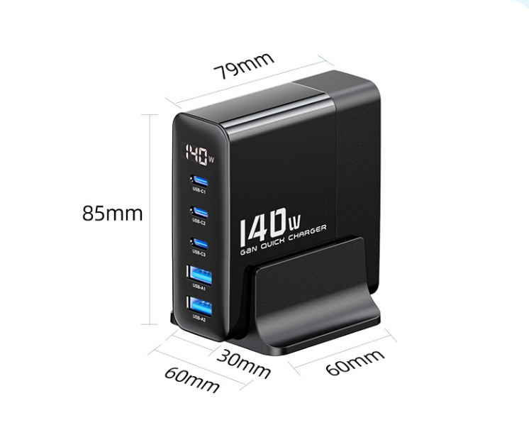 Affichage numérique 140W Gallium Nitride GaN Chargeur 3C2A Charge rapide