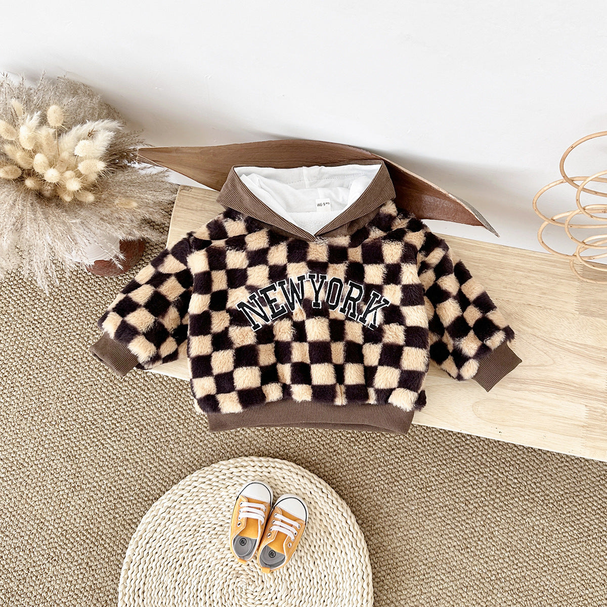Manteau en polyester Plaid Plush pour filles