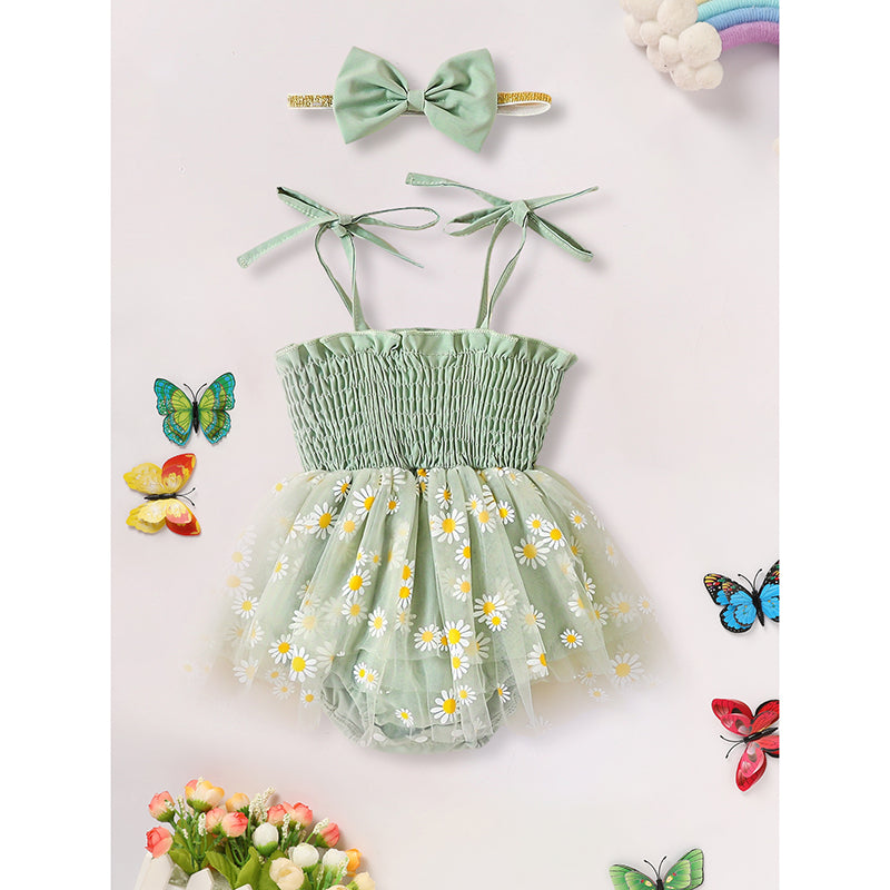 Nouveau-né Bébé fille Outfits d'été Robe de Romper combinaison de saut florale avec bande de tête Bow