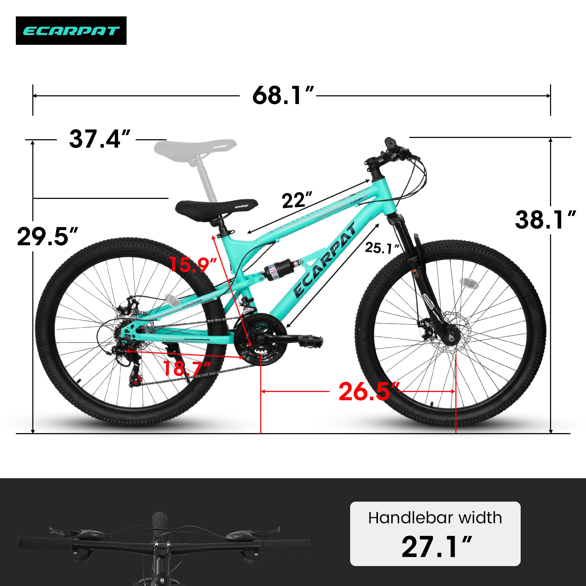 A26207 26 pouces Cadre en acier Shock Fork Plus Shock Absorber 21 vitesses Unisex Mountain Bike