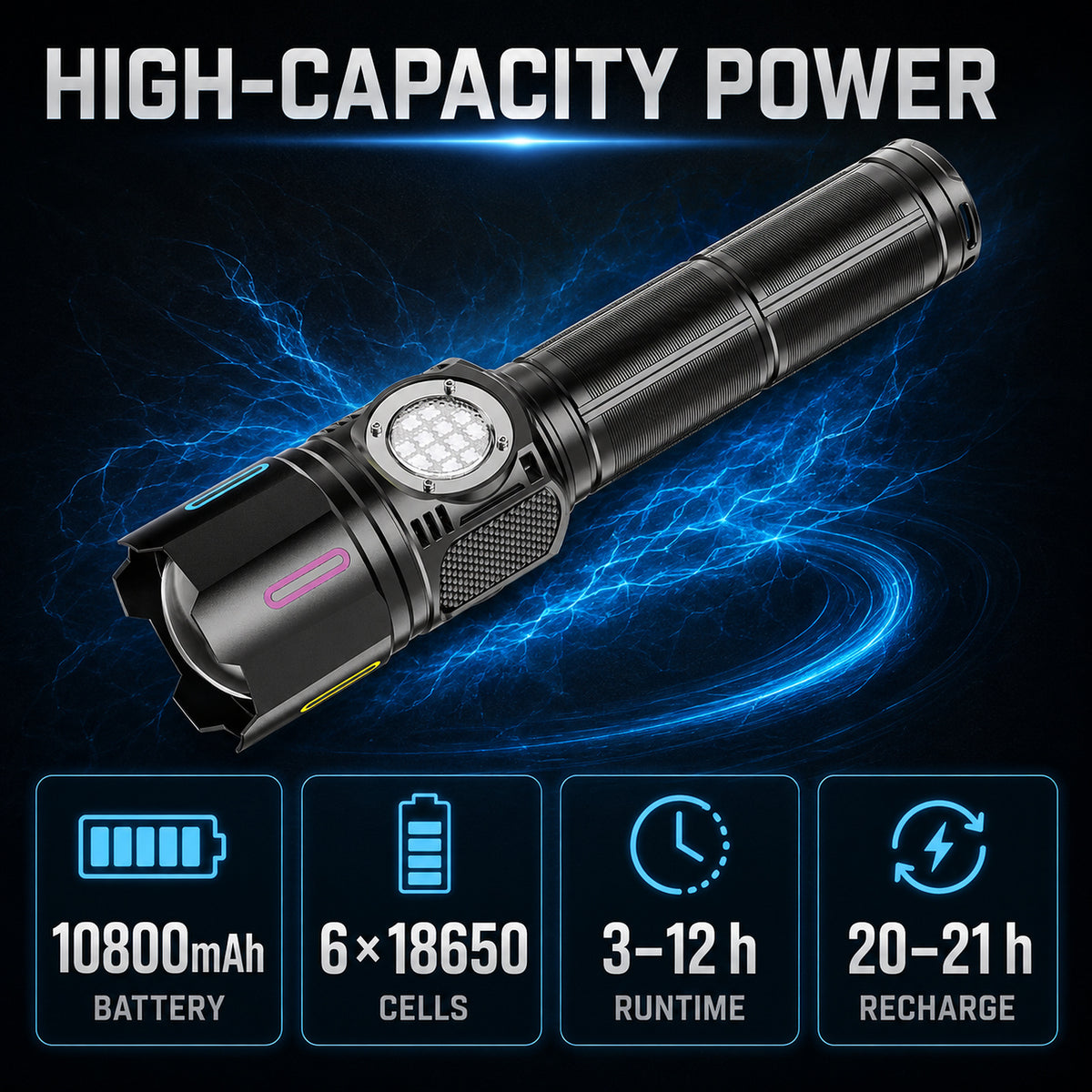Laser blanc rechargeable affichage de batterie zoomable LED lampe de poche W5253A noir 2000LM Pour C