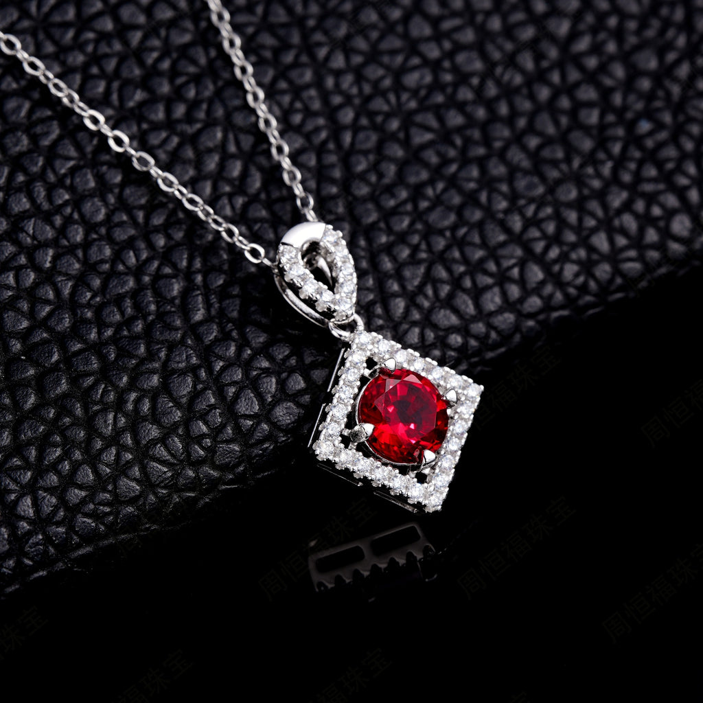 S925 Collier rubis en lab-grogn Sterling Silver