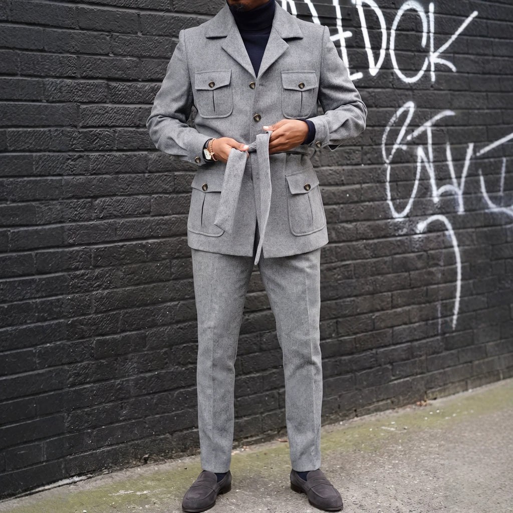 Manteau à manches simples pour hommes Lapel avec plusieurs poches