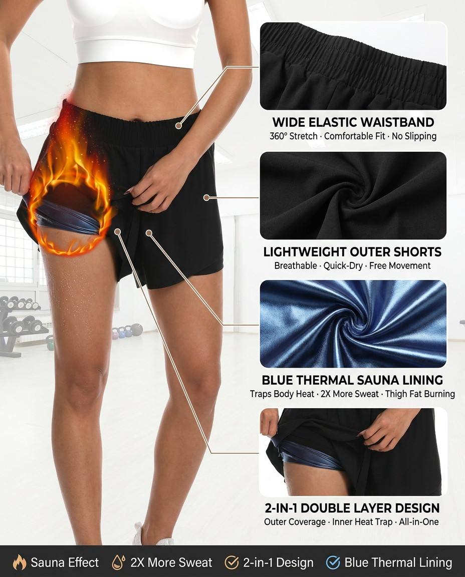 2-in-1 Double Layer Sauna Shorts for Women