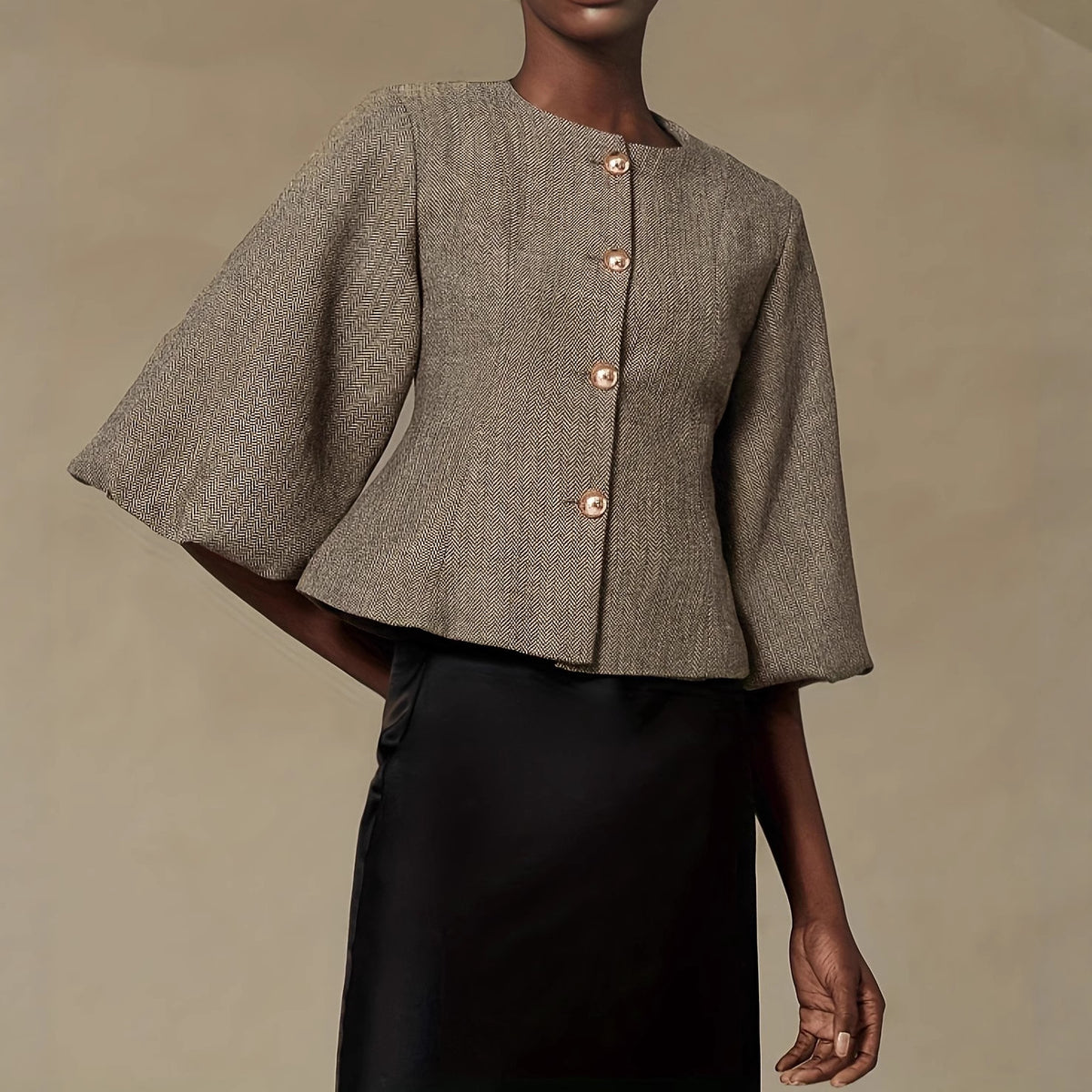 Blazer ceinturé beige vintage le plus vendu avec manches de ballon