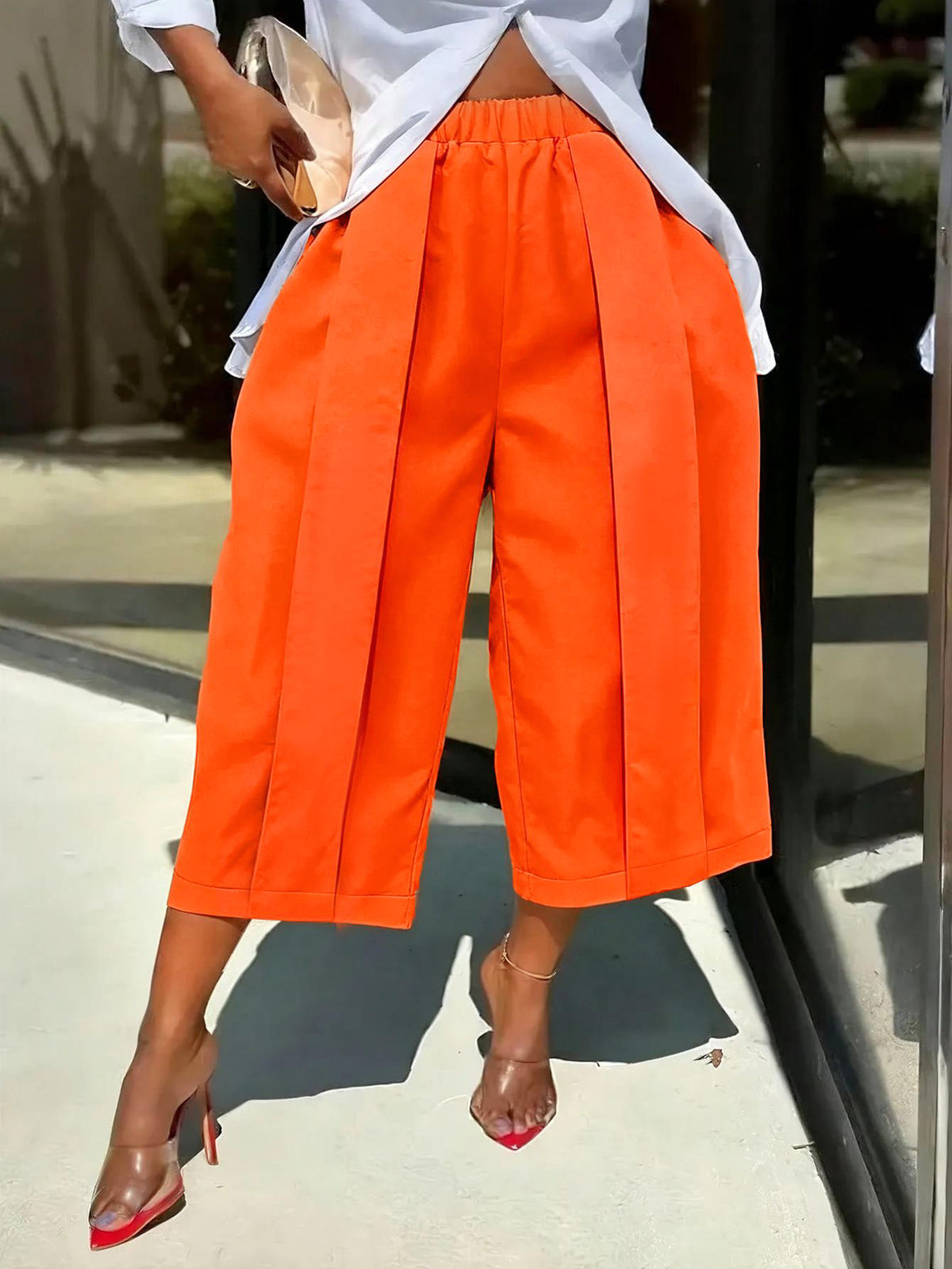 Women's Solid Color Wide Leg Capri Pants