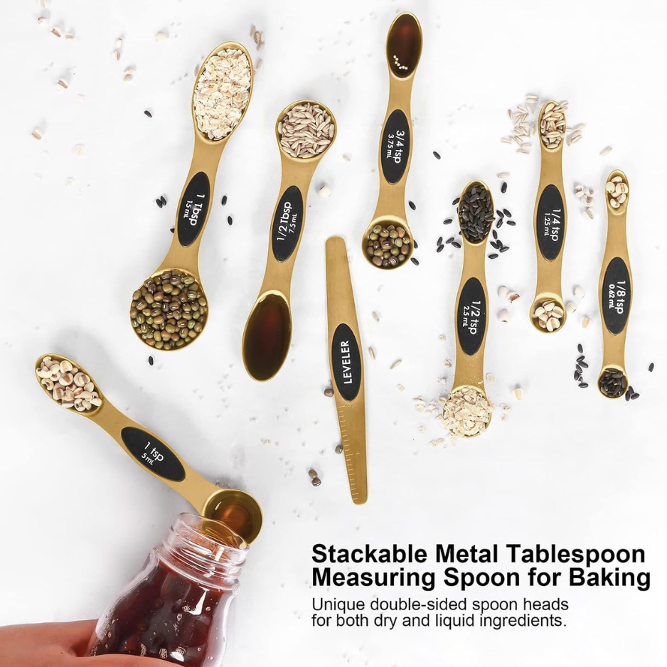 Magnetic Spoons de mesure en acier inoxydable avec niveleuse - Stackable métal double-sided Sp