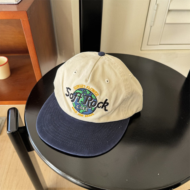 Broderie décontraction rétro Bloc de couleur Casquette de baseball à bord plat