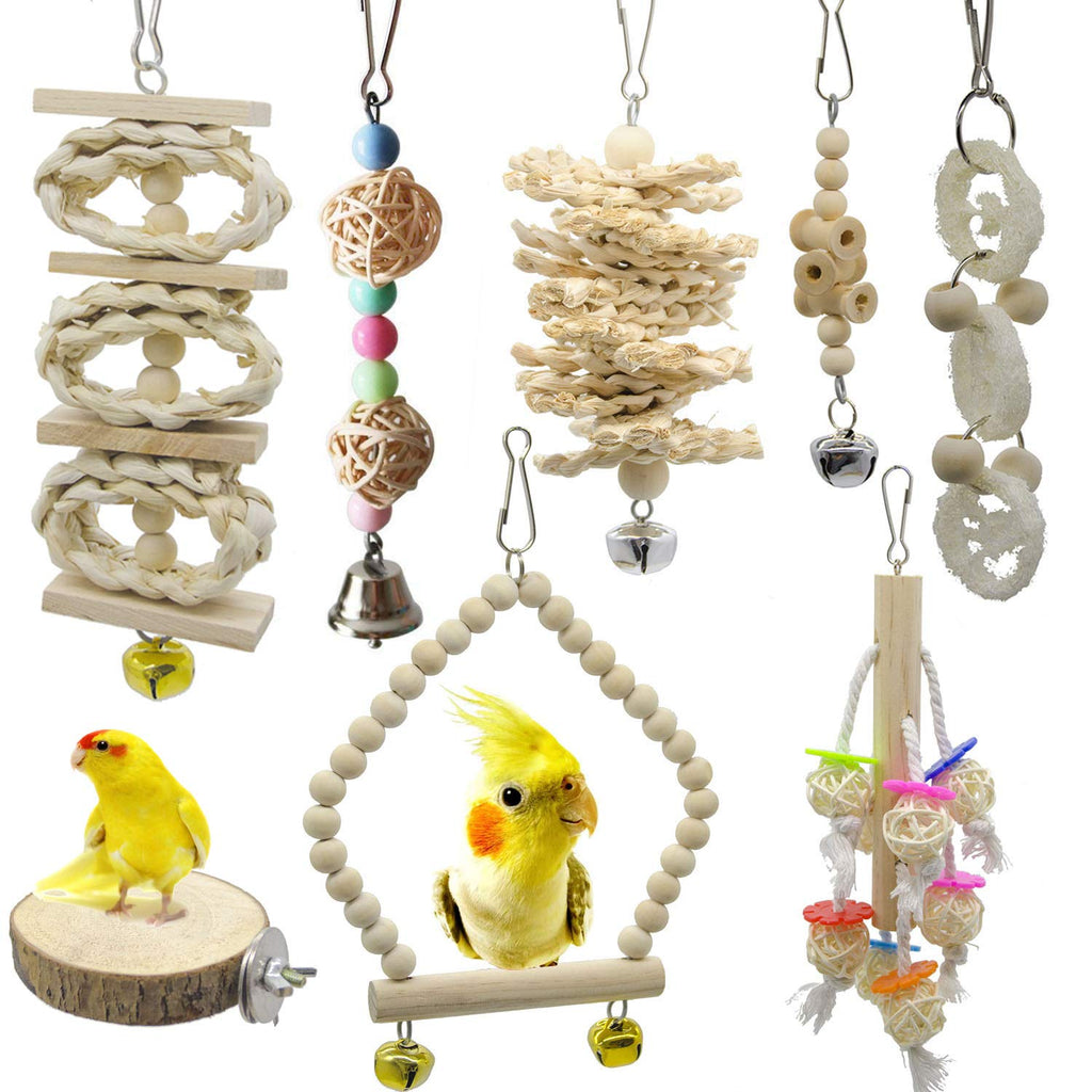 8 packs de jouets d'échouage de perroquets d'oiseaux - Jouets d'escalade d'oiseaux en bois naturel Sui