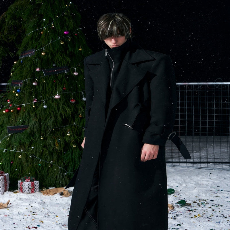 Homme Collier noir Stand-Up Quilté épais Faux Suede Coat