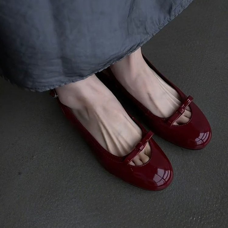 Red Ballet Chaussures Simples Femmes Versatile Petites Sandales Rondes Bow parfumées