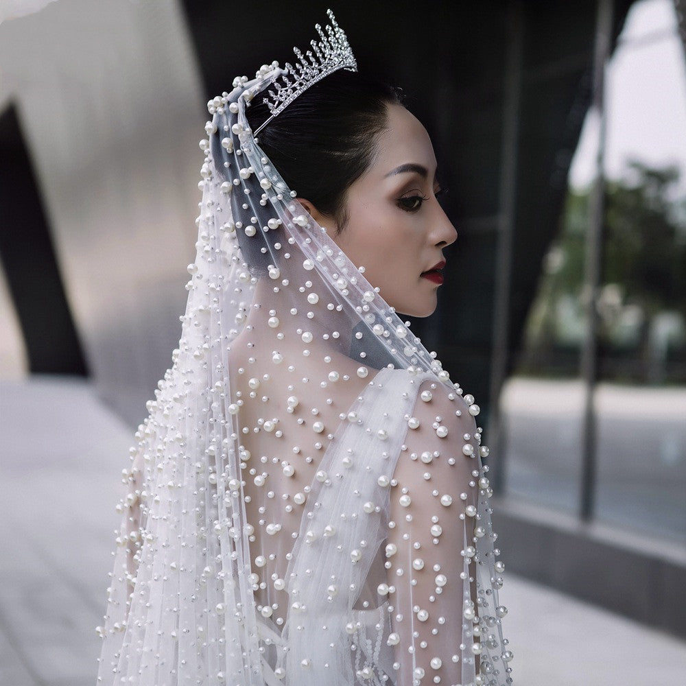 Industrie lourde de luxe voile de perles de mariée