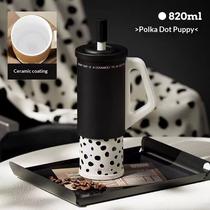 Ice brewing mug with stainless steel handle, large capacity car straw top for C