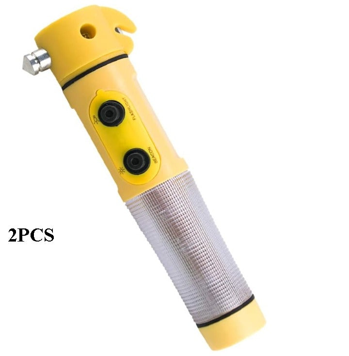 Hammer multifonctionnel rouge et jaune pour la sécurité automobile avec lampe de poche