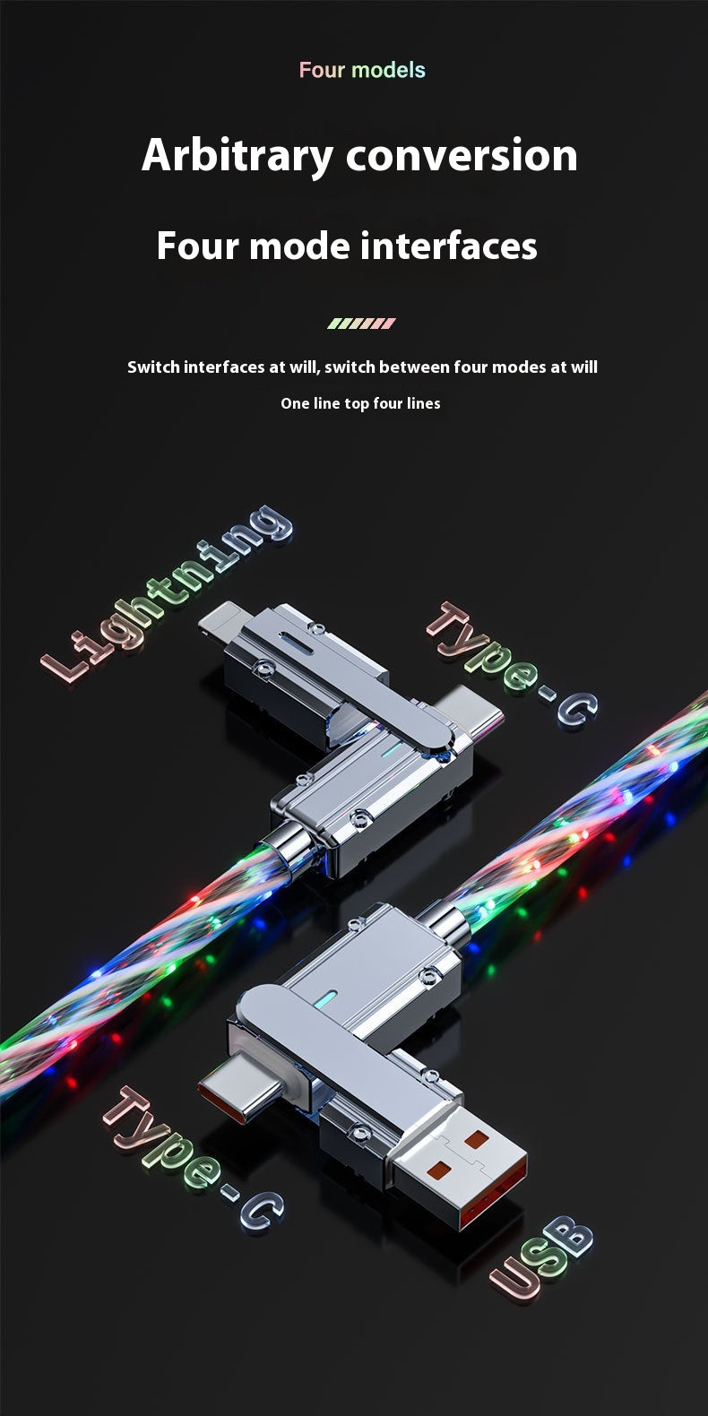 Star Sky Magnifique Streamer couleur charge rapide 4-en-un câble de charge lumineuse
