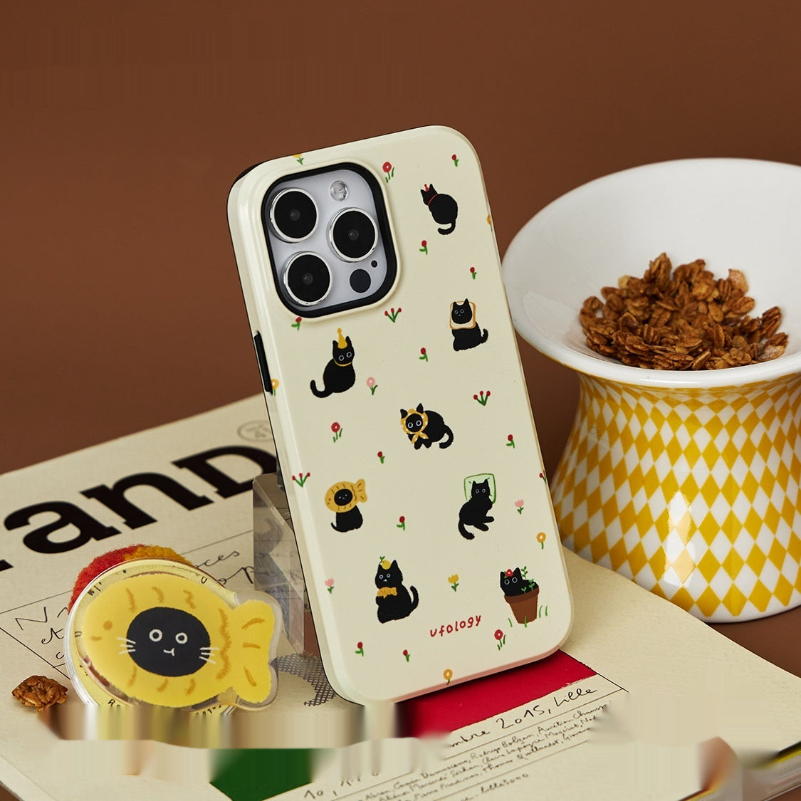 2-en-1 Coque de film Étui de téléphone avec motif chat