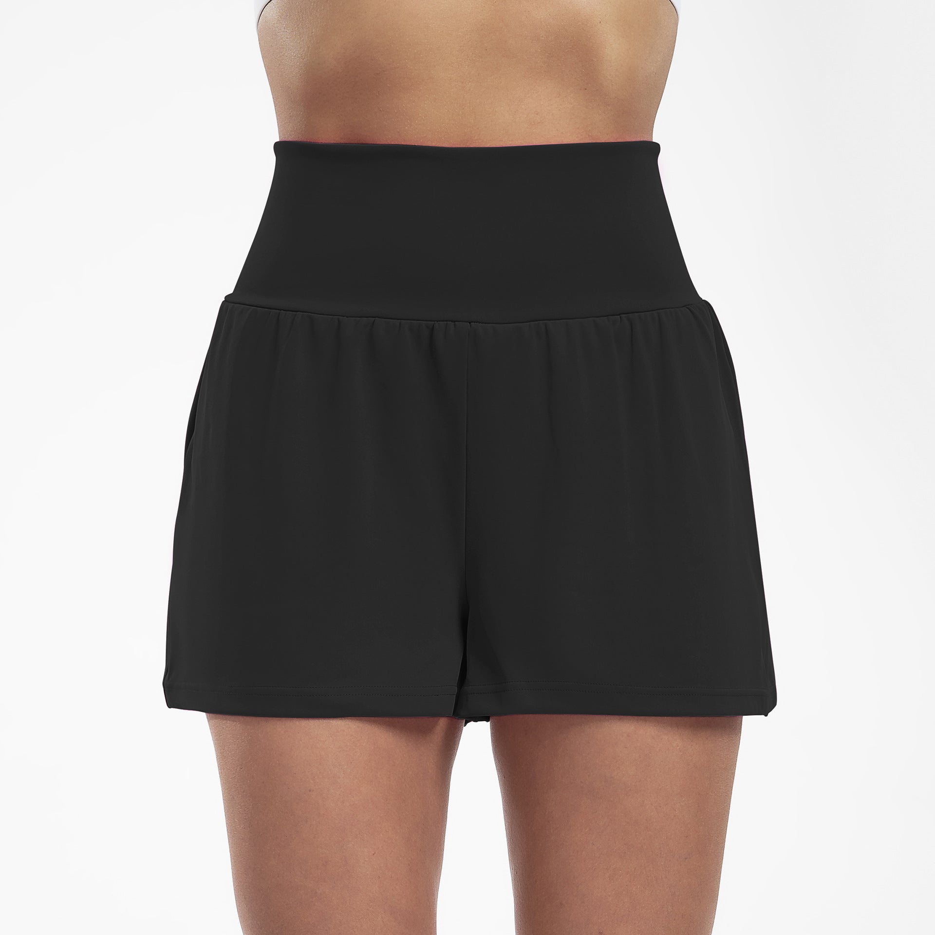 Short de yoga de sport haute taille faux deux-pièces pantalons de fitness extérieur pantalon de poche invisible