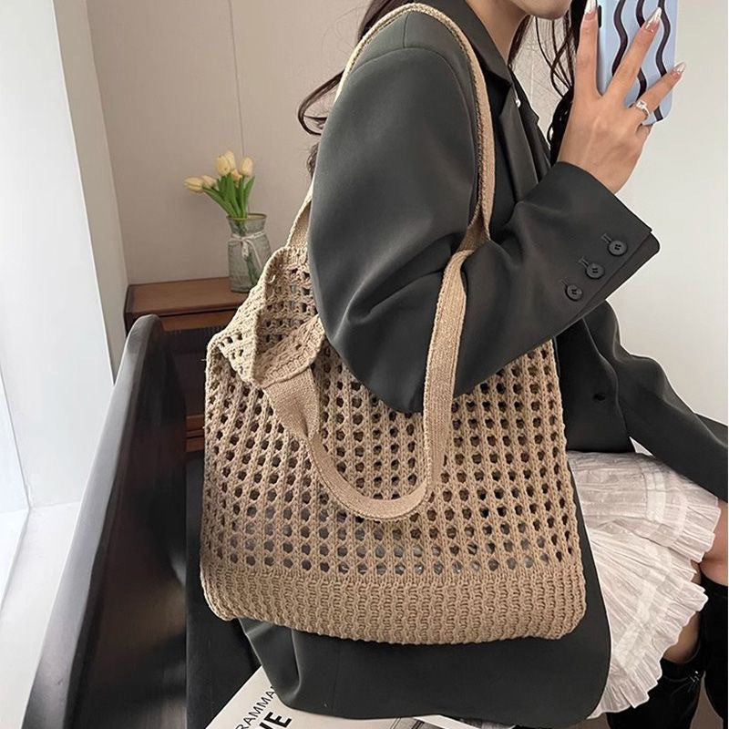 Vintage Woven grand-capacité Hollow-knit sac pour les femmes