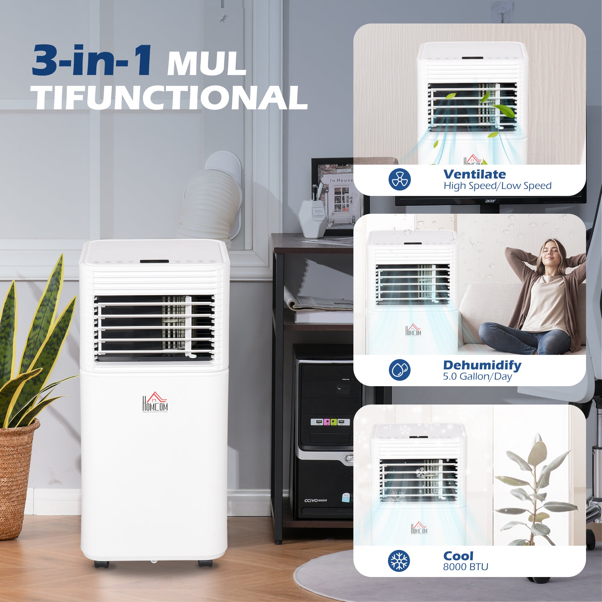 8000 BTU Climatiseur mobile pour refroidissement et déshumidification
