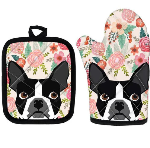 Imprimé mignon Pug Isolé Four Mitt et Trivet Set 2 pièces