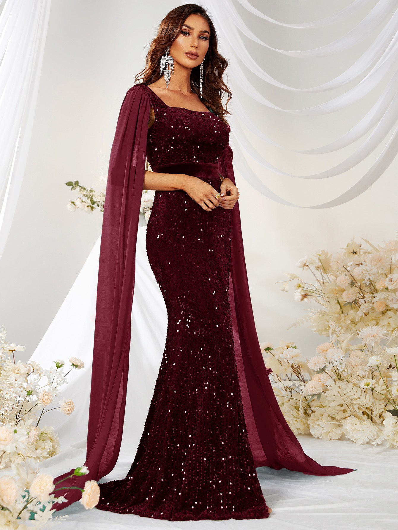 Robe Jupe Paillet Mesh Split Robe en queue de poisson