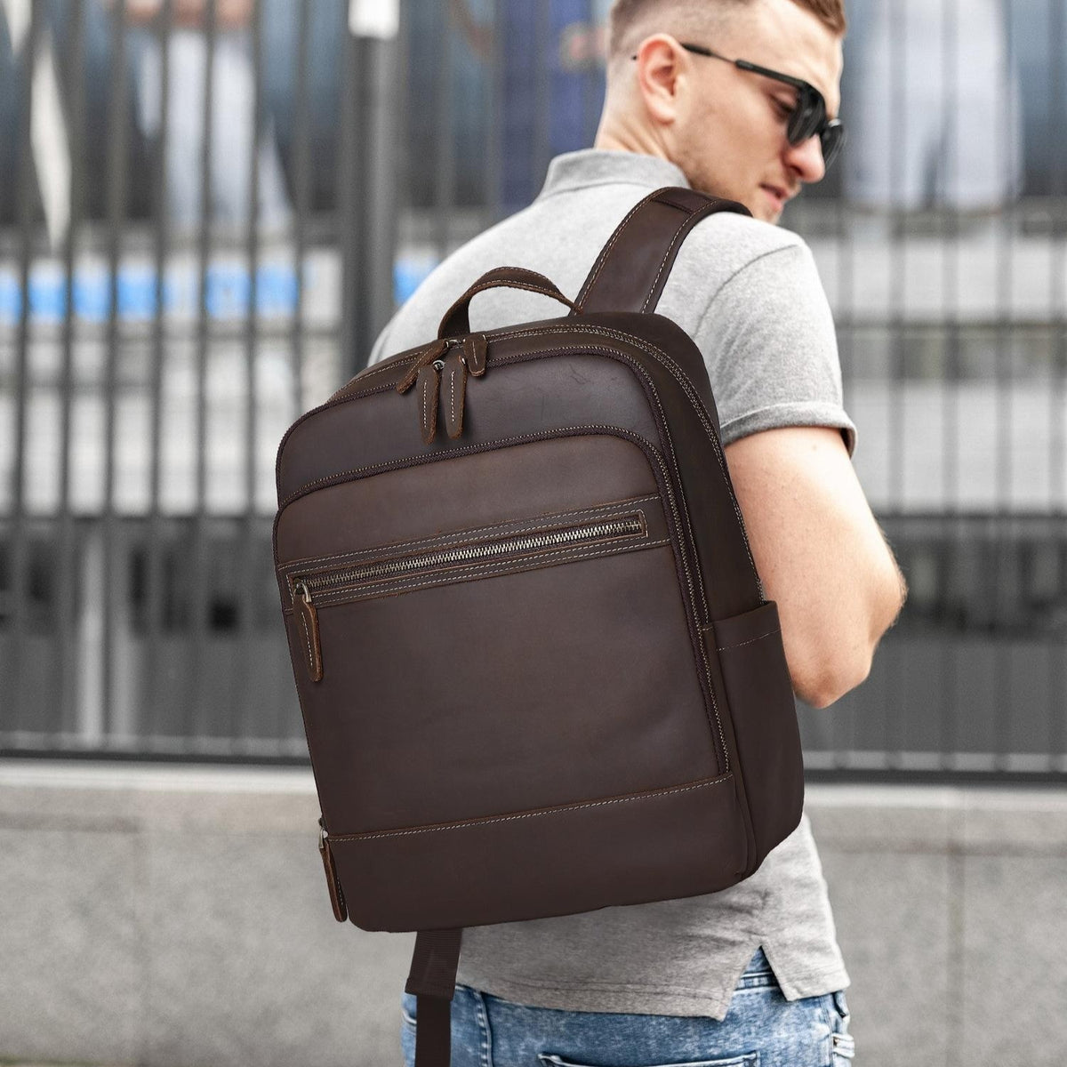 Crazy Horse cuir Cowhide Brown Hommes sac à dos