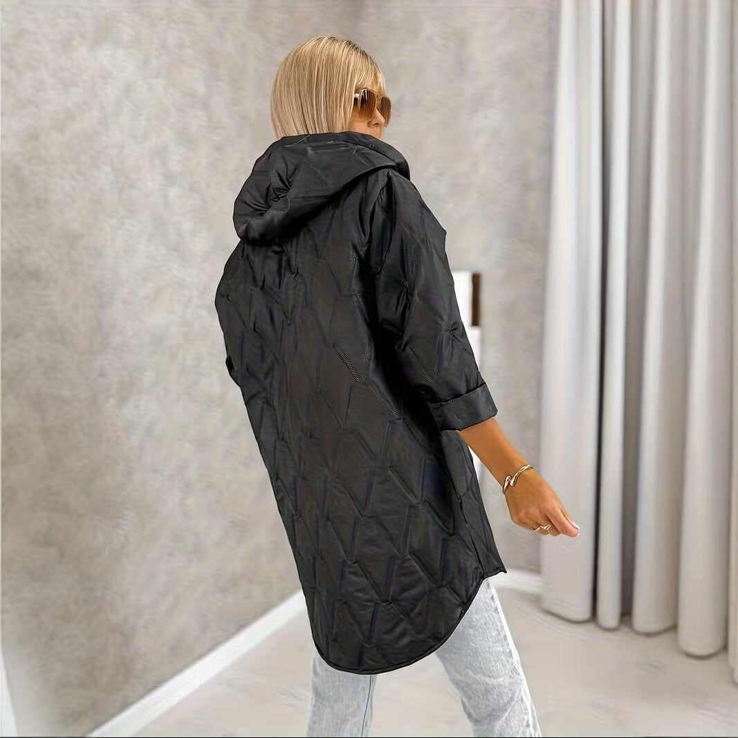 Plus grandes femmes mi-longueur à capuche chaud et détendu-fit manteau
