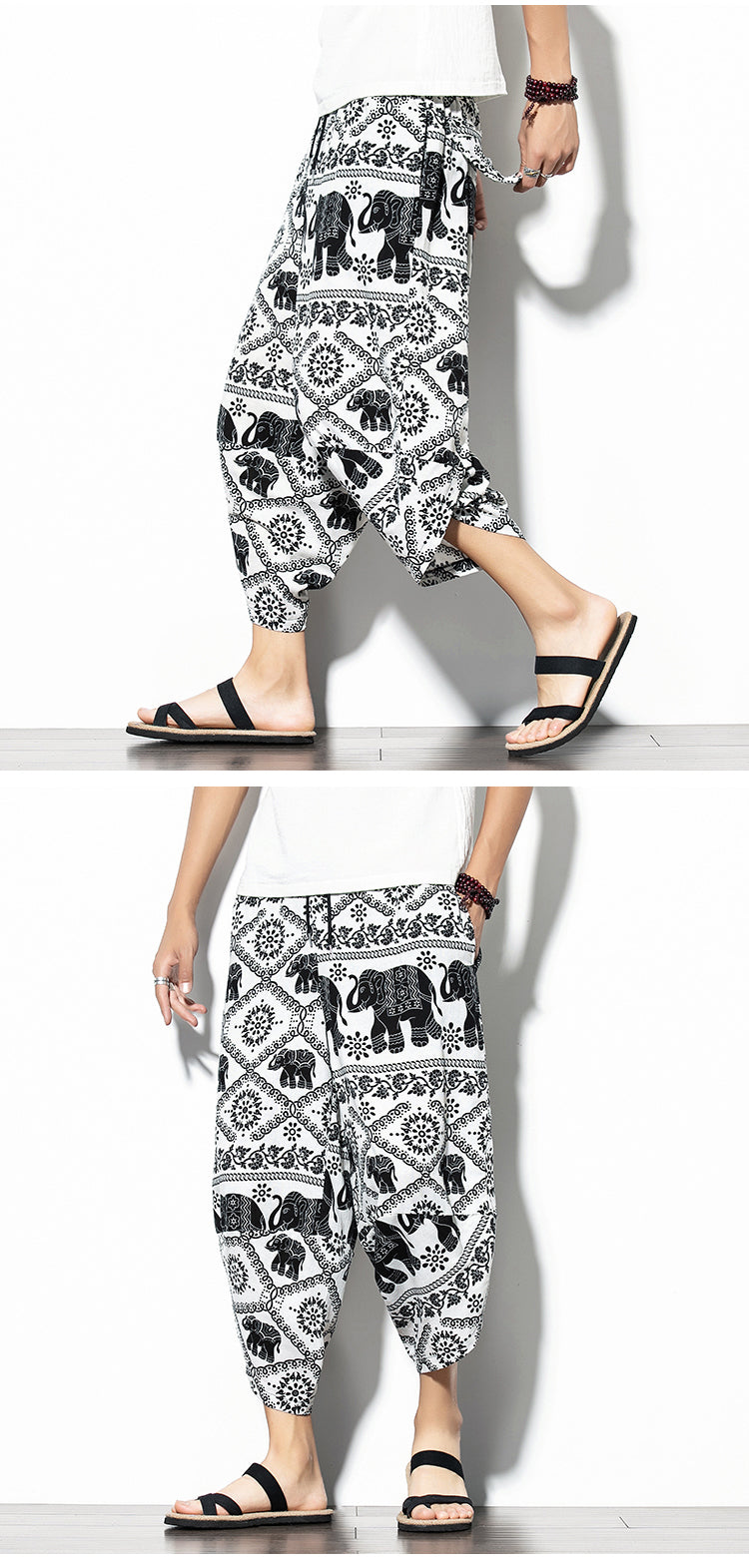 Pantalon imprimé en coton et en lin