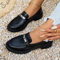 Femmes Classique Élégante Mode ronde orteil bloc bas talon Loafer en cuir Chaussures Élégante Versat