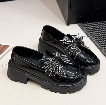 Filles Strass Strap Bow Paris Mode Style Square Ouverture Chaussures en cuir Early Fall Shi