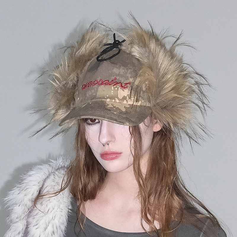 Camouflage Retro Broded Earflap Fur Casquette de baseball