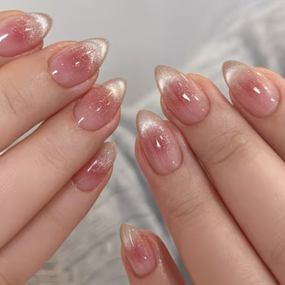 Stickers 30 pièces en forme d'amande courte à ongles à pression à oeil de chat Art à ongles en rouge Gradient C