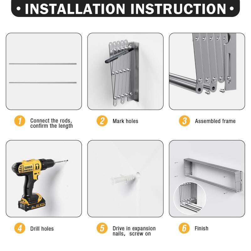 Rack de séchage mural pliable et extensible 42-80cm