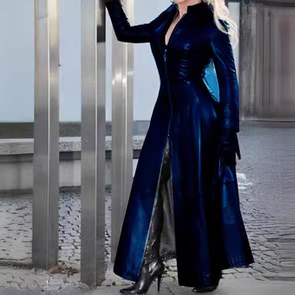 Robe en cuir long pour femme avec collier