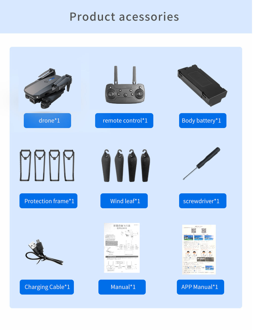 E88Pro - Caméra double - Double batterie-BLACK