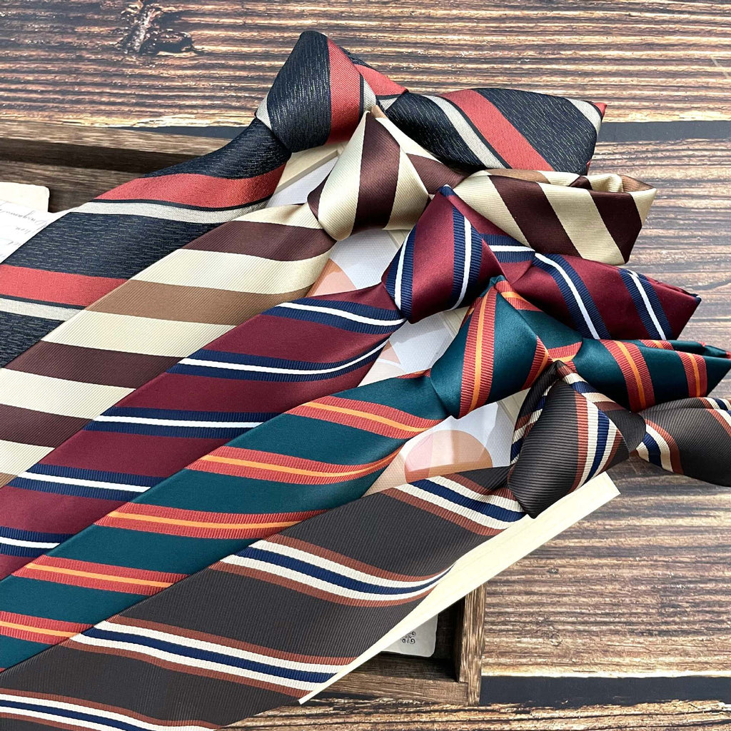 Retro Coffee Color Orange Red Striped Tie Hand Hit 8CM Hommes