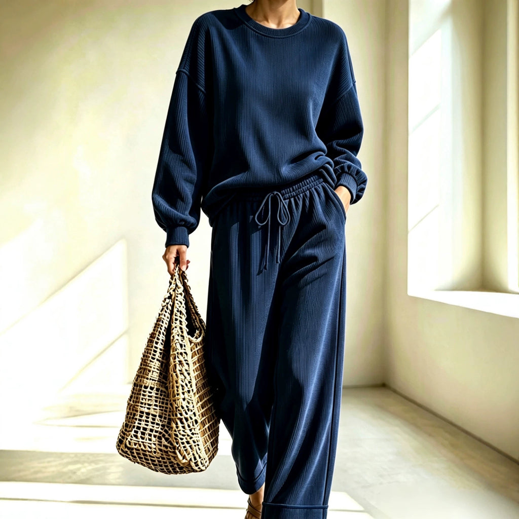 Corduroy Chic Col rond Manches longues et Pantalon large