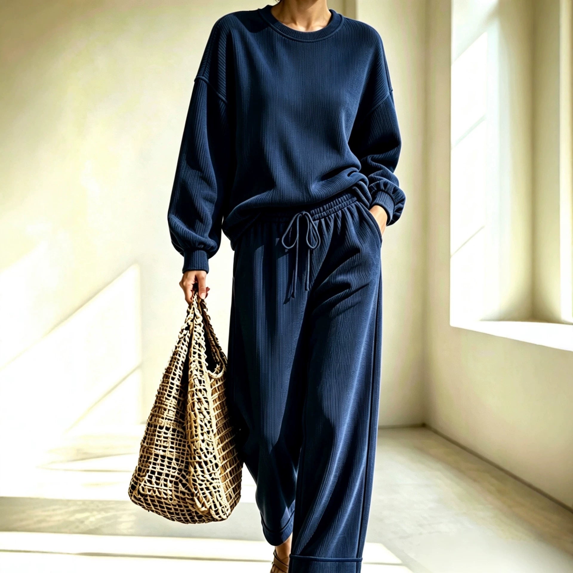 Corduroy Chic Col rond Manches longues et Pantalon large