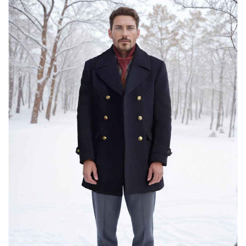 Manteau de laine à manches longues pour hommes style britannique
