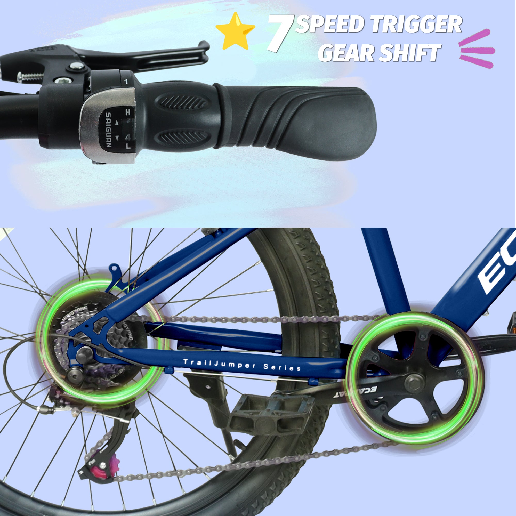 Vélo de montagne jeune 24 pouces avec 7 vitesses et suspension avant Cadre en acier durable
