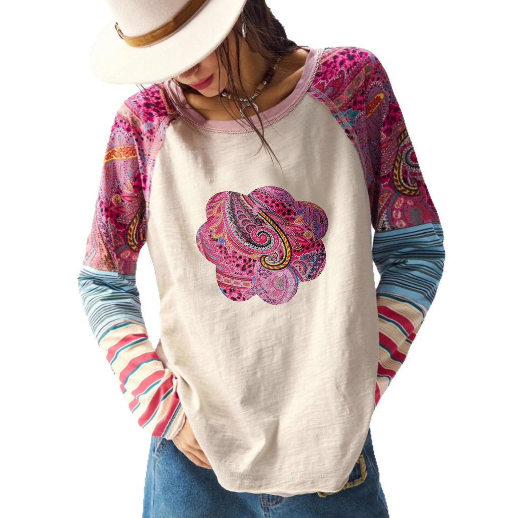 T-shirt manches longues imprimé pour femmes Col d'équipage