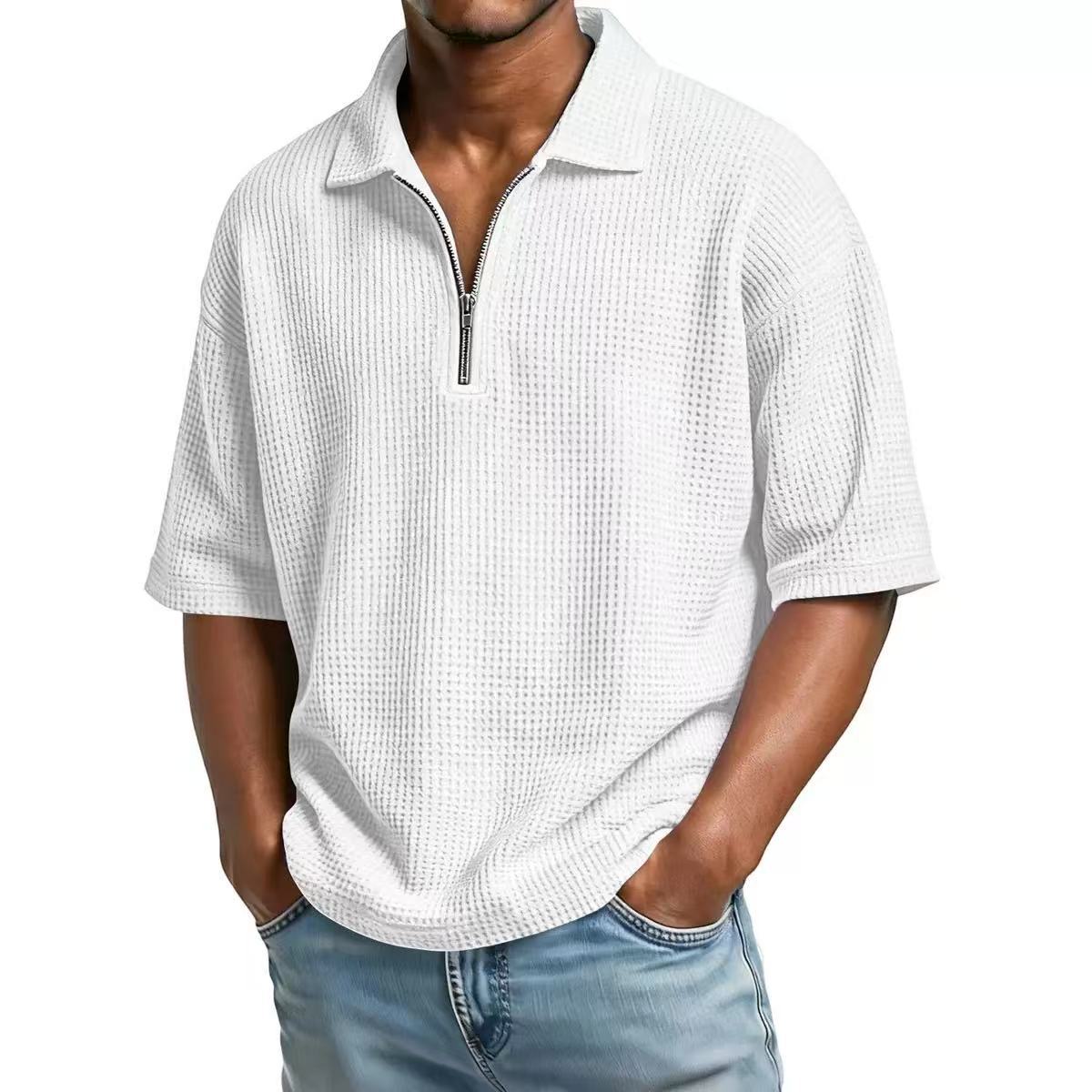 Polo d'été européenne et américaine pour hommes T-shirt Waffle Solid Color Sports Casual Simple Shor