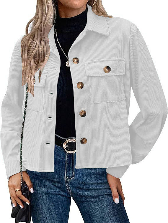 Femmes Casual Corduroy Bouton vers le bas Veste taillée Mode Court Top