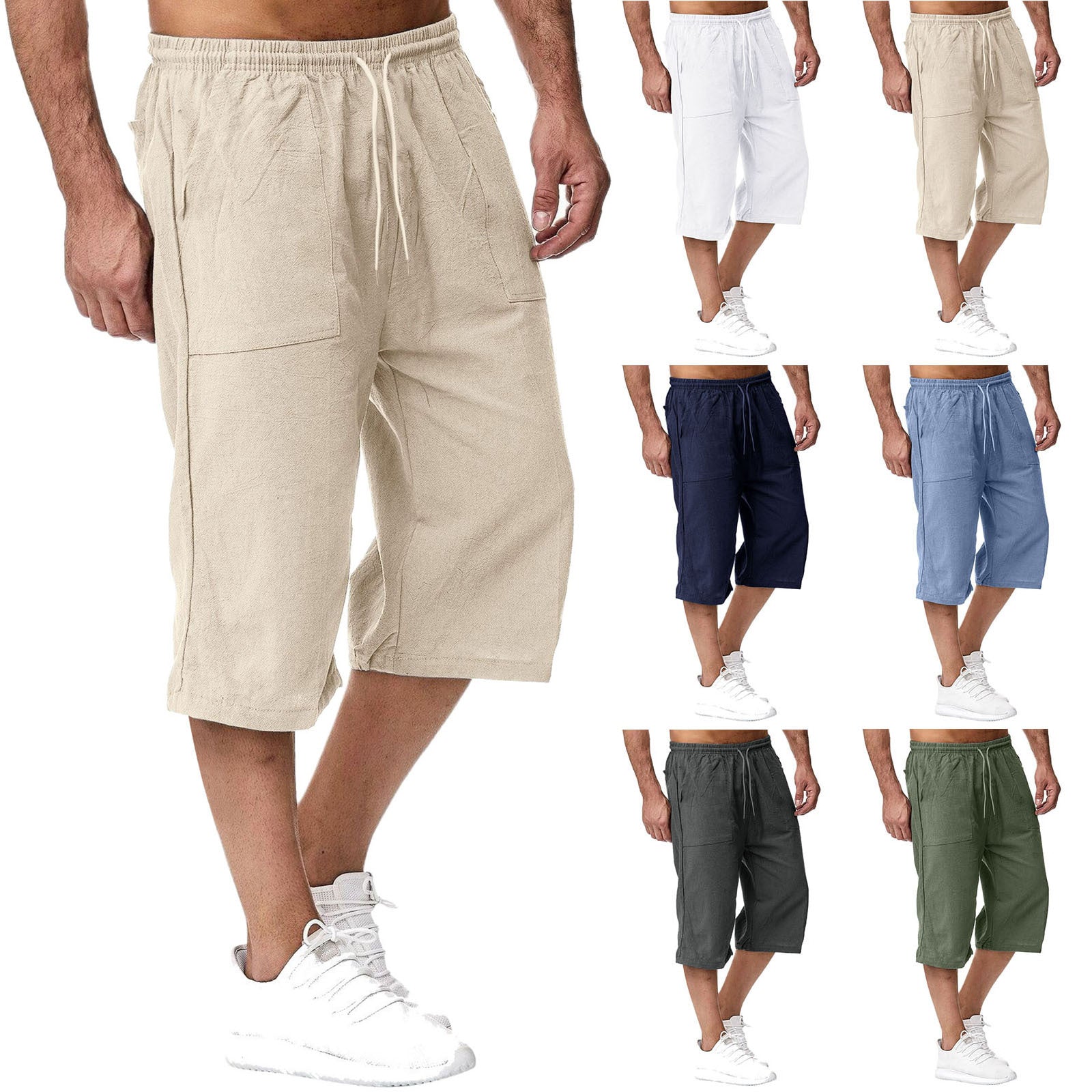 Amazon Europe and America Men's Casual Cotton-Line Sports Pantalons Été Cotton-Line Cropp