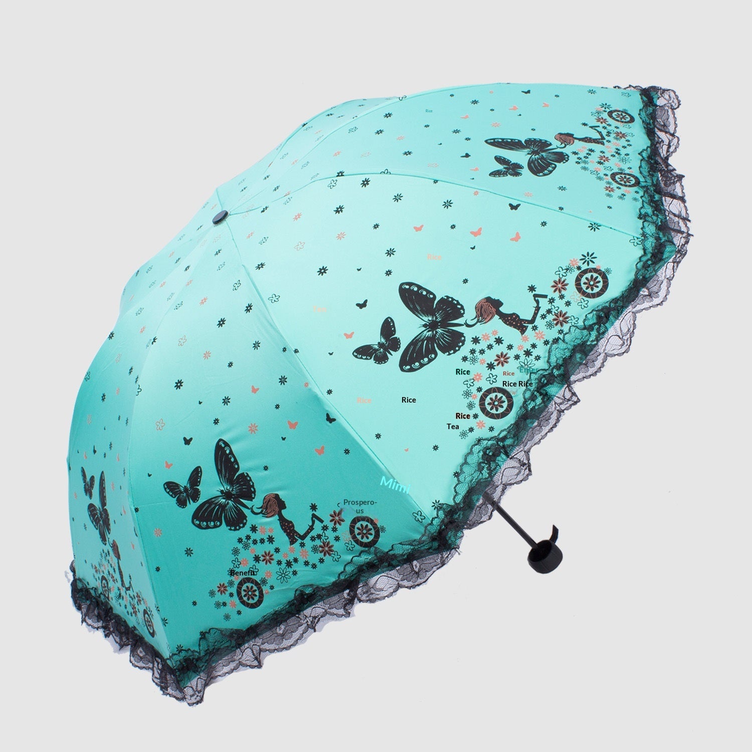 Butterfly-flutter pliable noir Vinyl soleil et parapluie de pluie