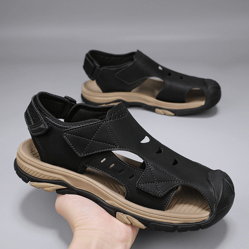 Chaussures de plage de taille plus respirant Sandales en cuir pour hommes