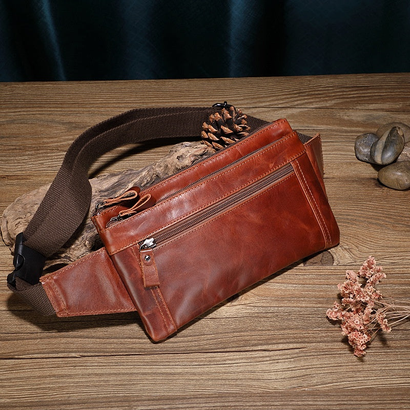 Travail de plein air pour hommes Premier couche Cowhide Grande capacité Waterproof Waist Bag