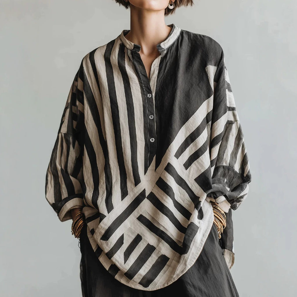 Chemise à manches longues en lin de coton imprimé rayé